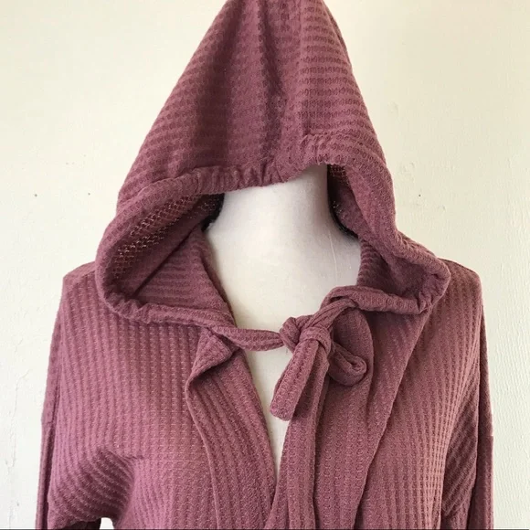 Love Riche Loveriche Mauve Pink Long Line Hooded Waffle Knit Duster Pockets S - Picture 5 of 9